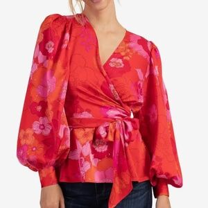 Trina Turk Blouse, Pinks and reds floral print  Size Medium